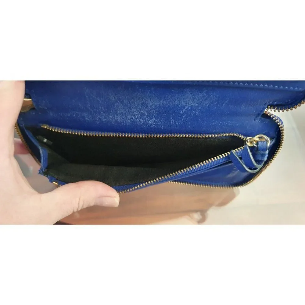 Barneys New York Cobalt Blue Leather Zip Around Wallet